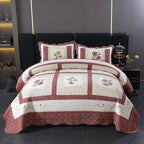 vctops Christmas Red 2 Piece Embroidered Floral Quilted Bedspread Quilt Set 100% Cotton Reversible Patchwork Coverlet Set 1 Quilt and 1 Pillow Sham (Red,Twin) - Image 2