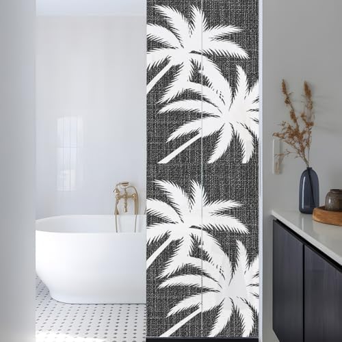 Window Privacy Film Frosted, Black Tropical Tree Reusable Static Cling Window Tints, Summer Coastal Palm Trees Heat Control Windows Films for Offices, Balcony, 29.5 x 118 Inches - Image 3