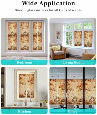 Window Privacy Film Frosted, Thanksgiving Gnomes Non-Adhesive Static Cling Window Tint, Fall Orange Pumpkin Maple Leaves Insulated Windows Frosted Films for Living Room, 35.4 x 78.7 Inches - Image 7