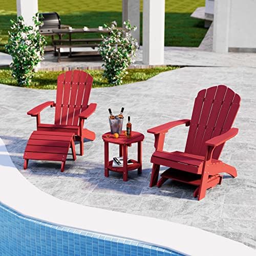 YEFU Folding Adirondack Ottoman Outdoor Set of 4, Red - Image 3