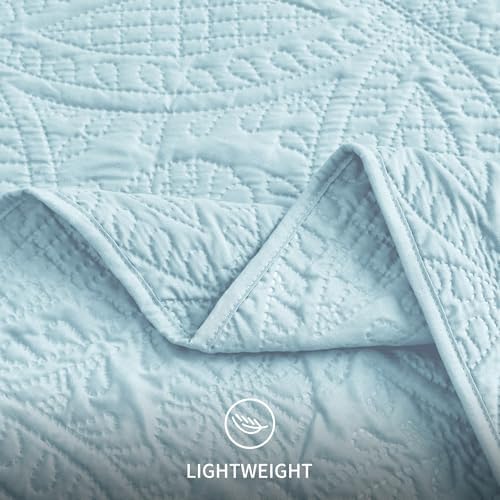 Love's cabin California King Size Quilt Set Spa-Blue Bedspreads - Soft Summer Lightweight Polyester Bedspread- Modern Style Coin Pattern Coverlet for All Season - 3 Piece (1 Quilt, 2 Pillow Shams) - Image 6