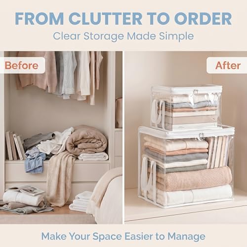 Clear Storage Bins with Lids, Plastic Storage Boxes and Closet Organizers for Under Bed Toy Storage, Foldable Moving Bags for Packing Clothes (White-8PCS, Small: 12.6 x 9.5 x 9.8 in) - Image 7
