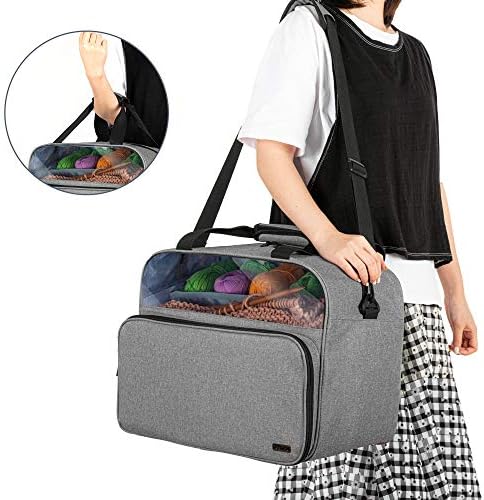 Teamoy Knitting Bag Tote, Crochet Bag Yarn Storage Organizer, Gray - Image 6
