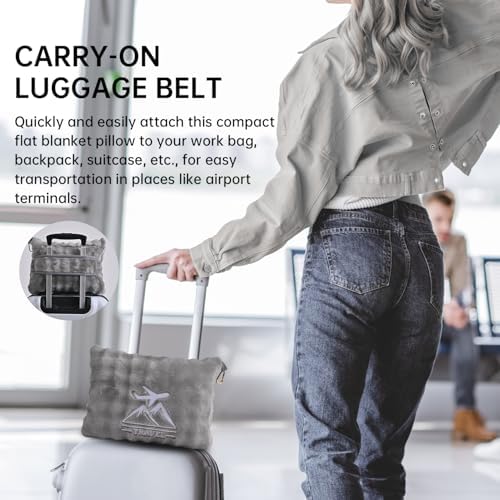 Travel Blanket and Pillow-2-in-1, Ultra-Soft&Compact, One-Piece Airplane Blanket with Hand Luggage Belt and Backpack Clip,Travelers Accessories Gifts, 61x43 Inches (Gray) - Image 4