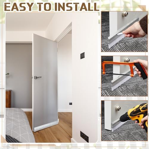 Hushee 8 Pcs 36 Inches Brush Door Sweep for Exterior, Aluminum Commercial Door Sweep Bottom All-Season Alloy Brush for Exterior and Interior Sealing Gaps Keeps Cold Air, Dust Out (White) - Image 3