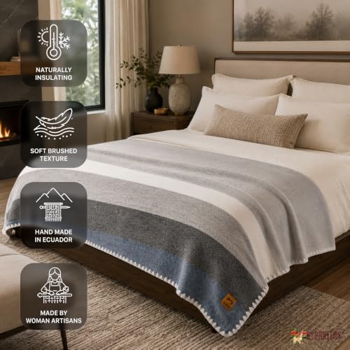 ALPAKITAS Alpaca Wool Blanket – Twin Size, 75 x 38 Inches – Warm & Lightweight – Couch, Bed, or Outdoor Blanket – Gray & Blue - Image 4