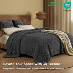 PHF Soft Sherpa Fleece Blanket Twin, Tufted Jacquard, 02-Dark Grey - Image 3