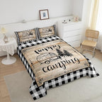 Erosebridal Rv Camper Bedding Set for Bunks,Happy Camping Comforter Sets Queen Black White Buffalo Plaid Quilt Comforter for Travel Trailers Farmhouse Cabin Decor Bed Set 2 Pillow Cases - Image 4