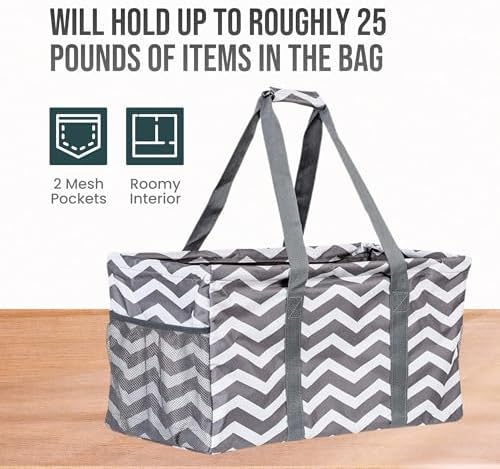 Extra Large Utility Tote Bag - Oversized Collapsible Beach Bag - Chevron Gray - Image 5