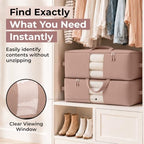 Soft Canvas Storage Bags with Zipper. Thick Breathable, 2pc King/Queen Comforter Organizer. Four Carrying Handles and Window. Large 25x19x9in Bag for Sheets Blankets Bedding Pillows, Clothes (Pink) - Image 5