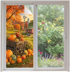 Window Privacy Film Frosted, Fall Pumpkins Non-Adhesive Static Cling Window Tint, Thanksgiving Farmhouse Harvest Maple Leaves Insulated Windows Frosted Films for Living Room, 35.4 x 78.7 Inches by Unknown