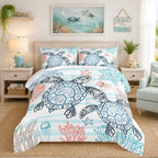 HOSIMA Kids Sea Turtle Comforter Queen,Coastal Bedding with 2 Pillowcases. by HOSIMA
