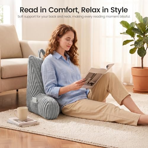Reading Pillow for Sitting up in Bed, Adjustable Memory Foam Bed Rest Pillow, Wide-wale Plush Cover Machine Washable, Neck Back and Lumbar Support Pillow-Grey - Image 7