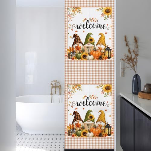 Window Privacy Film Frosted, Thanksgiving Reusable Static Cling Window Tints, Fall Gnomes Pumpkin Maple Flowers Plaid Heat Control Windows Films for Offices, Balcony, 29.5 x 118 Inches - Image 3
