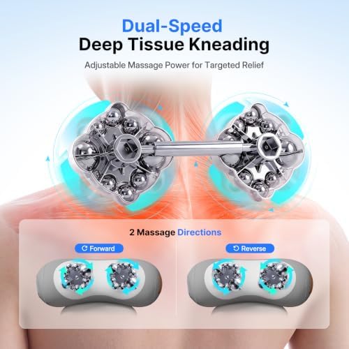 Shiatsu Neck Massager Pillow with Massage, Heat & Traction, Cordless, Grey - Image 3