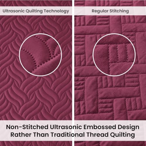 Love's cabin Oversized King Quilt Set, Soft Bedspread Comforter, Burgundy - Image 3