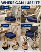 5 STARS UNITED Seat Cushion - Memory Foam Chair Cushion for Tailbone Pain Relief - Ergonomic Support for Coccyx, Sciatica & Butt - Office, Desk & Gaming Chair, Car Seat, Wheelchair, Airplane, Blue - Image 3