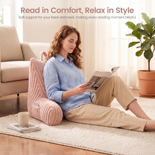 Reading Pillow for Sitting up in Bed, Adjustable Memory Foam Bed Rest Pillow, Wide-wale Plush Cover Machine Washable, Neck Back and Lumbar Support Pillow-Pink - Image 7