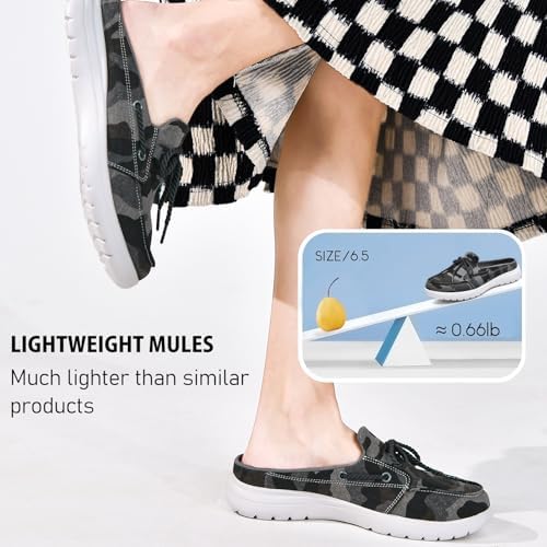 Buyrew Mules for Women with Arch Support - Lightweight Washed Cotton Sneaker Mules - Breathable Walking Flats, Comfortable Slip On Shoes for Business Casual, Office, Travel - Image 5