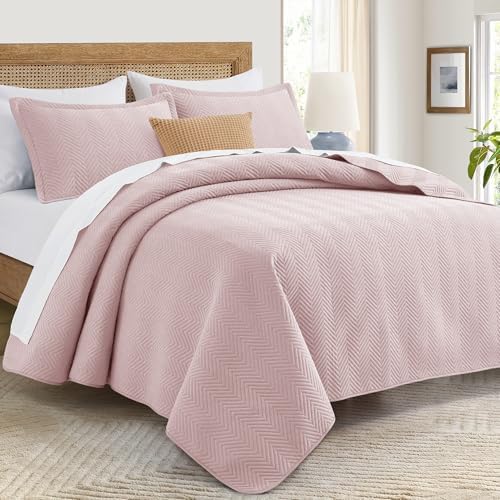 IR Imperial Rooms King Quilt Set Baby Pink Bedspread Wave 2 Pack - Image 3