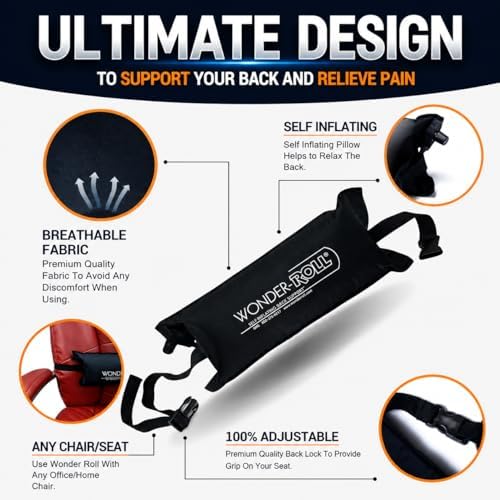 Wonder-Roll Self-Inflating Lumbar Support Pillow for Lower Back Comfort, Adjustable Back Cushion for Office Chair, Car Seat and Airplane Travel, Portable Ergonomic Lumbar Roll - Image 3