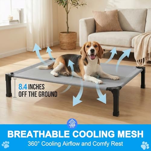 Elevated Dog Bed Raised Cooling Dog Cot for Large Dogs, Portable Indoor & Outdoor Pet Bed with No-Slip Feets Breathable Mesh Pet Bed for Camping Outdoor - Image 2