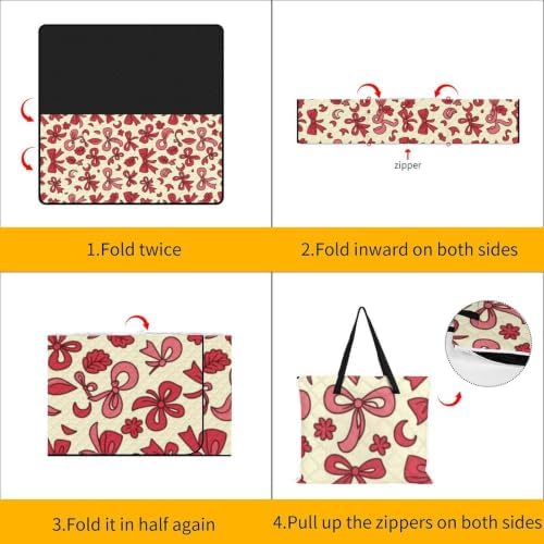 Pink Red Rosette Pattern Foldable Zipper Picnic Blankets 78.7"x78.7" - Image 4