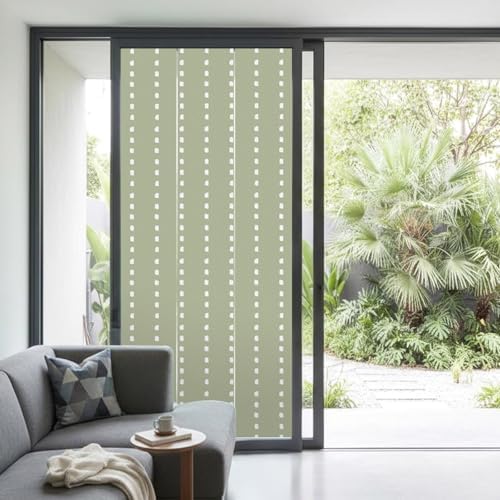 Window Privacy Film Frosted, Geometric Stripes Non-Adhesive Static Cling Window Tint, Polka Dots Abstract Farmhouse Green Insulated Windows Frosted Films for Living Room, 35.4 x 78.7 Inches - Image 2
