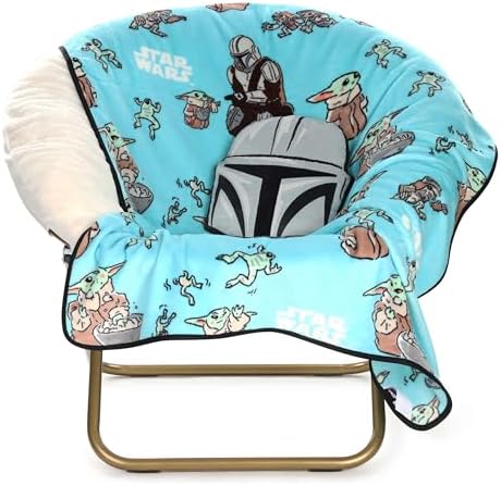 Jay Franco Kids Nogginz Set – 12" Inches Nogginz Pillow & 40" x 50" Inches Cozy Plush Throw Blanket, Ultra-Soft Character Nap Set for Travel, Bedroom & Couch Décor, Gray - Star Wars Mandalorian by JayFranco
