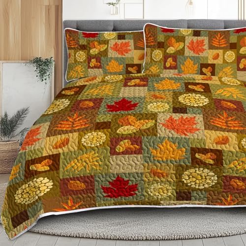 BlessLiving Fall Quilts Queen Size: Ultra-Autumn Leaves Pattern Bedspread - Image 2