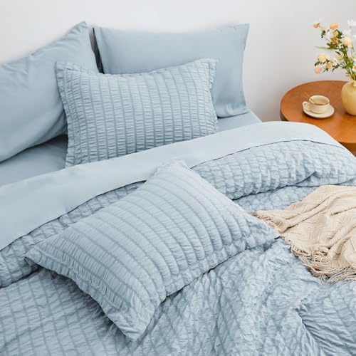 Love's cabin Seersucker Light Blue Full Comforter Set, 7-Piece Bed in a Bag - Image 4
