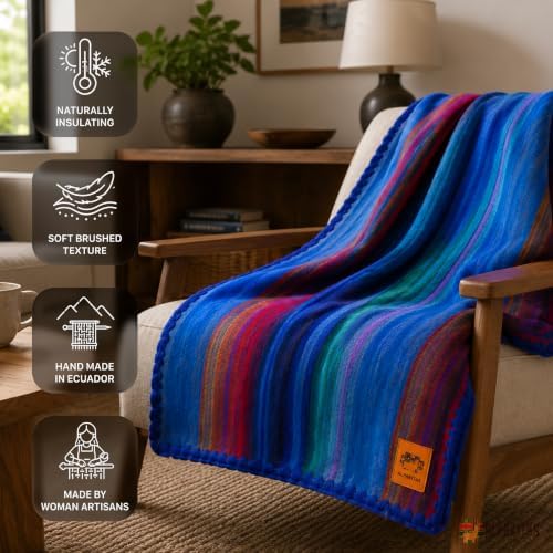 Alpaca Wool Blanket - Queen Size Bed Throw & Warm, Lightweight, Couch or Camp - Outdoor - 87 x 64 Inches (Blue & Purple) - Image 4