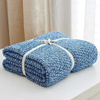 Longhui bedding 100% Cotton Knitted Throw Blanket – Blue White, Soft & Cozy, Machine Washable, 60"x80" – Perfect for Living Room, Couch, Sofa, Bed or Travel - Image 2