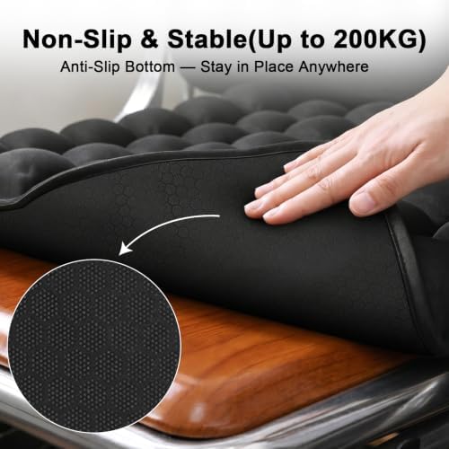 Inflatable Airplane Seat Cushion with Neck Pillow Eye Masks Earplugs&Bag for Long Flights, Portable Wheelchair Seat Cushion, Press-Type Air Cushion with Non-Skid Bottom for Travel, Office - Image 7