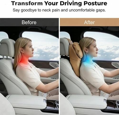 Aviation-Grade Pu Leather Car Headrest, 100% Memory Foam Neck Pillow for Driving Seat Car Headrest Pillow/Gaming Chair Pillow Ergonomic Design Neck Support Pillow Universal Type (Brown) - Image 5