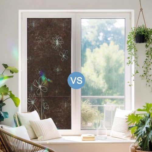 Brown Window Privacy Film Rainbow Static Cling Stain Glass Window Film for Glass Door, Decorative Heat Control UV Blocking Frosted Sunroof Decal Sticker for Car Bathroom Home 29.5"x78.7" Spring Flora - Image 5