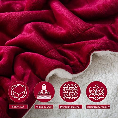 NANPIPER Bed Blanket Reversible Sherpa Flannel Blanket Super Soft Fuzzy Plush Fleece Microfiber (90"x90" Wine Red) Queen - Image 4