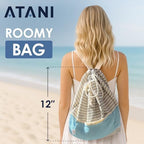 ATANI Turkish Beach Towel, Converts to a Bag, Oversized 100% Cotton Bath Towels Lightweight Quick-Dry Beach Blanket for Travel, Picnic, Camping, Yoga and Pool (Grey x Turquise, 71 inc x 39 inc) - Image 5