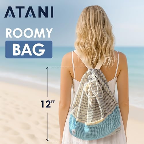 ATANI Turkish Beach Towel, Converts to a Bag, Oversized 100% Cotton Bath Towels Lightweight Quick-Dry Beach Blanket for Travel, Picnic, Camping, Yoga and Pool (Grey x Turquise, 71 inc x 39 inc) - Image 5