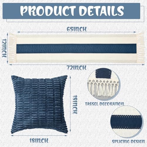 Beeveer Extra Large Outdoor Boho Picnic Blanket 91'' x 71'' Blue Table Runner 6 Throw Pillow Cover Woven Cotton Yarn Oversize Beach Blanket Washable for Picnic Camp Wedding - Image 6