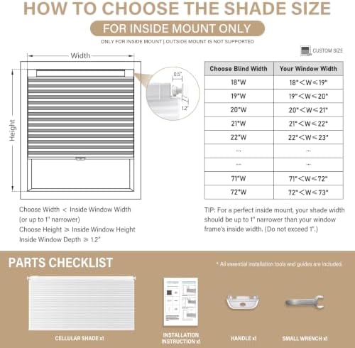 AOSKY No Drill Cordless Light Filtering Cellular Shade 45" W x 48" H White - Image 2