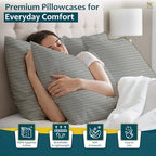 Pillow Cases - Set of 2, Light Grey Stripe King (20" X 40") - Pillow Covers Made of 100% Cotton - 300 Thread Count Super Soft and Breathable Sateen Weave Pillowcases. - Image 2