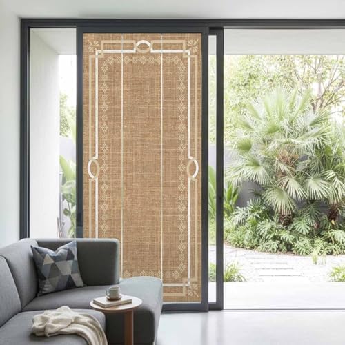 Window Privacy Film Frosted, Taupe Gray Botanical Non-Adhesive Static Cling Window Tint, Vintage Florals Geometric Minimalist Insulated Windows Frosted Films for Living Room, 35.4 x 78.7 Inches - Image 2
