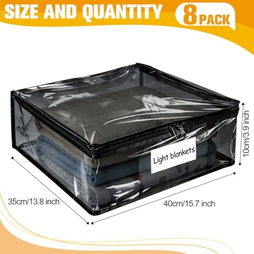Plastic Storage Bags with Easy-Glide Zipper, Pack of 8, Durable Clear Vinyl Zippered Storage Bags for Clothes Sweaters Comforters Blankets Sheets Bedding (15.7 x 13.8 x 3.9 Inch, Transparent Black) - Image 2