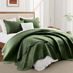 Twin Quilt Set Bedspread Coverlet Microfiber Bedding Leaf Olive Green 68x86 - Image 6
