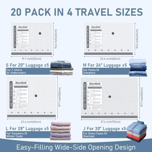 20 Pack Cordless Travel Vacuum Bags Set, Thickened, 3-Zipper Seal Upgrade - Image 4