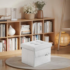 Bsketa Storage Ottoman Bench,17 Inch Folding Leather Foot Rest Stool, White - Image 7