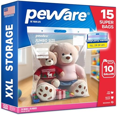 10 Gallon Extra Large Storage Bags with Handle, Jumbo Zip Seal Lock Bag by Peware