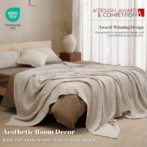 PHF Lightweight 100% Cotton Waffle Blanket for Bed, Twin XL, Light Taupe - Image 4