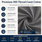 Zipper Cot Fitted Sheet, 30 x 75 Camping Cot Mattress Sheets, 400 Thread Count 100% Cotton, Includes 1 Wraparound Base, 2 Removable Zipper Top Sheets & 2 Pillowcases, 8 Inch Deep Pocket, Dark Grey - Image 6
